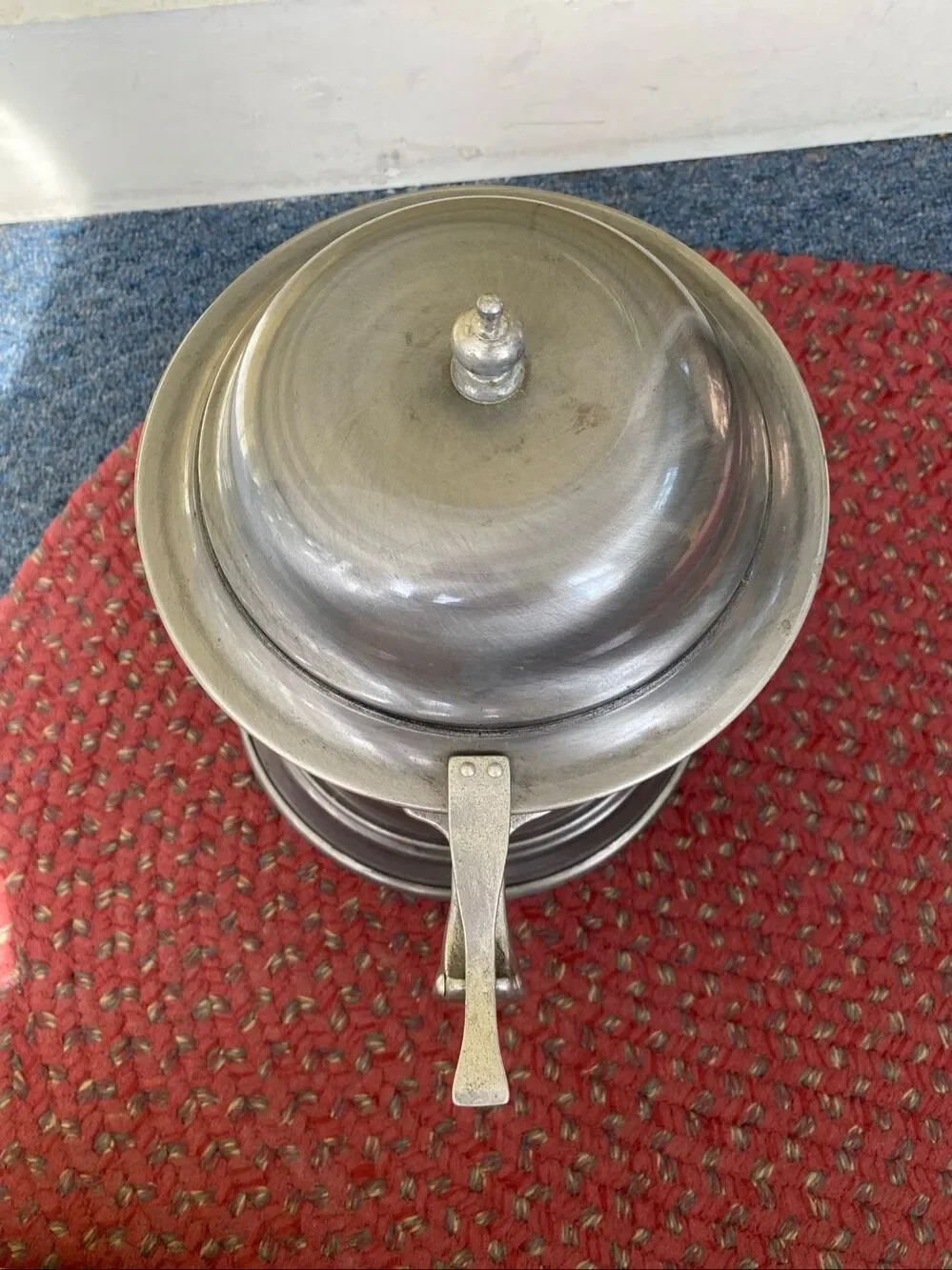 Giant vintage pewter insulated tankard with flip top lid and plastic insert